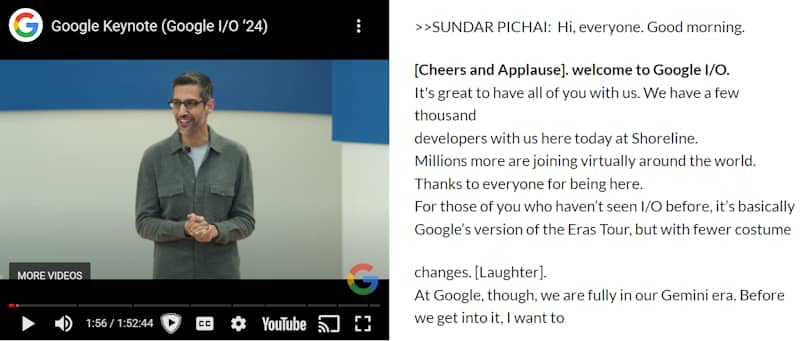 Запись выступления Google I/O на YouTube.