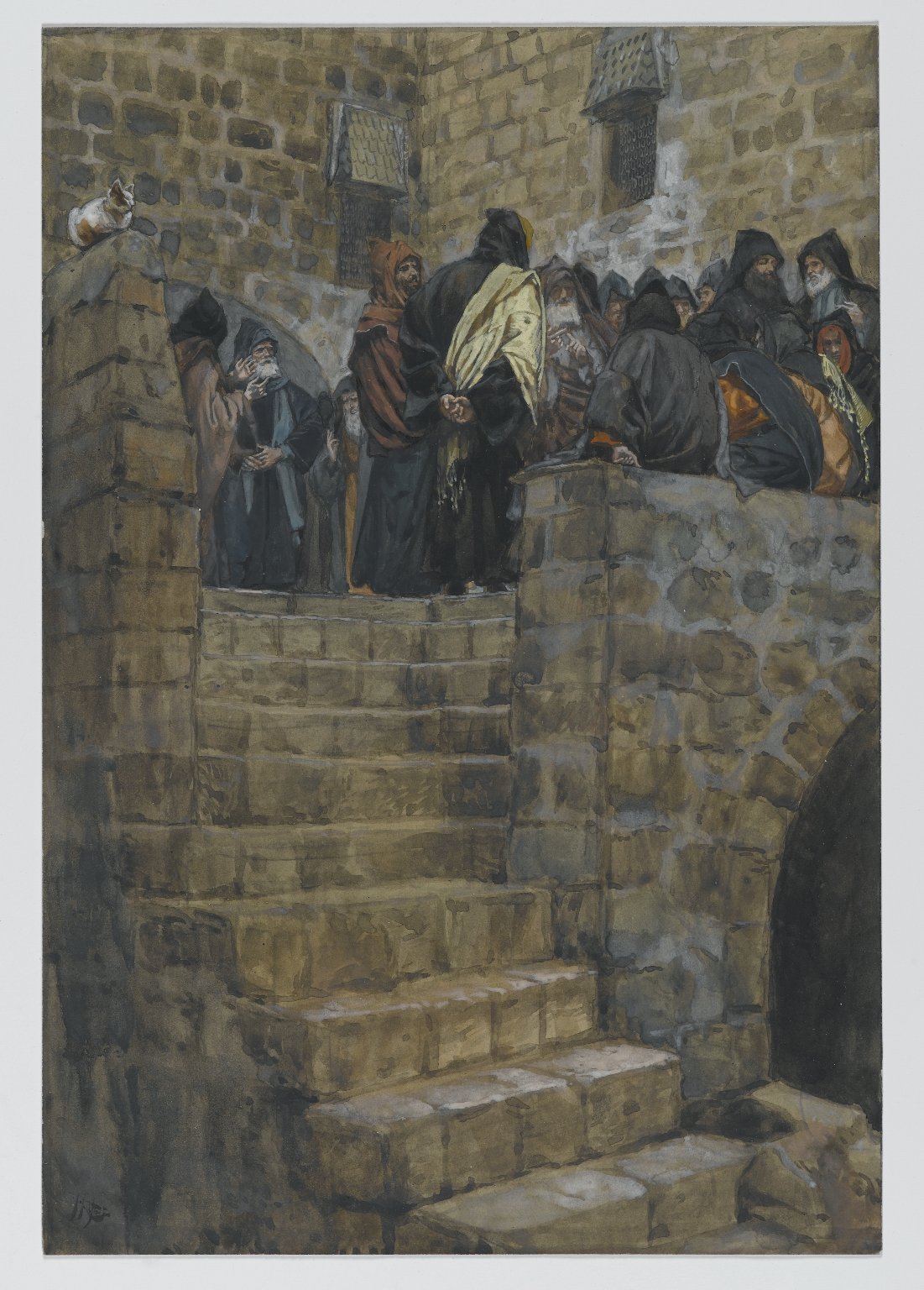 187. Совет Каиафы, 1886-94, 26.4 x 18.1 cm, Бумага, акварель по графиту 