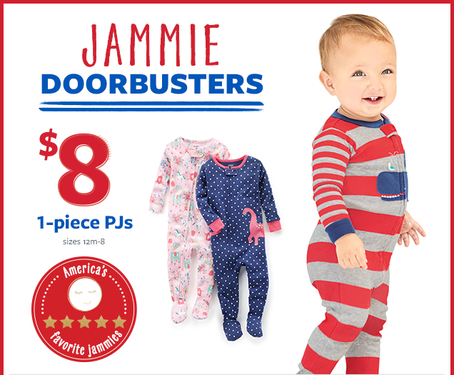Jammie doorbusters | $8 1-piece PJs | Sizes 12m-8 | America's favorite jammies