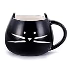 Asmwo Cute Cat Ceramic Mug Funny Cat Shaped Cup for Coffee Tea Black,12 oz
