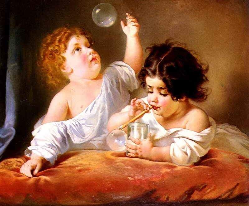 Henry Guillaume Schlesinger (FRENCH,1814-1893). Дети, пускающие мыльные пузыри