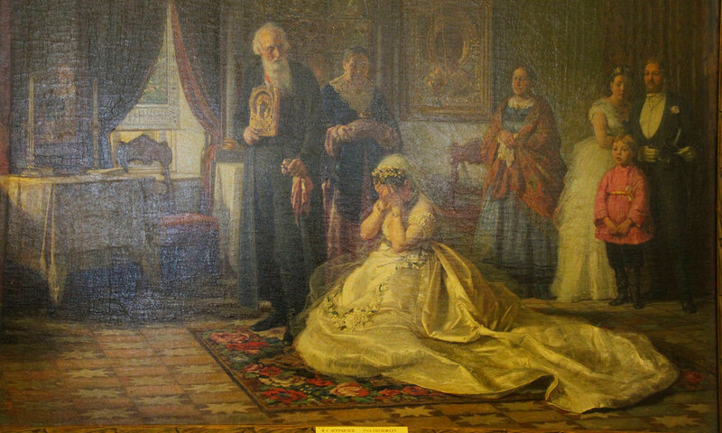Ф.С.Журавлёв.Перед венцом 1874 г., холст. Масло.