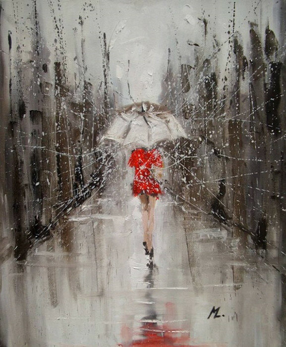 Уходящая в дождь...Польская художница Моника Луньяк