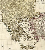 Τμήμα χάρτη της Μεσογείου του Άγγλου χαρτογράφου Γουίλιαμ Φέηντεν (1785).